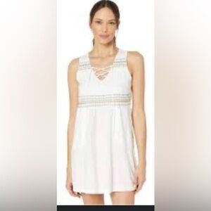 Aventura Womens Bianca Embroidered Dress White With Pockets Size XS Organic